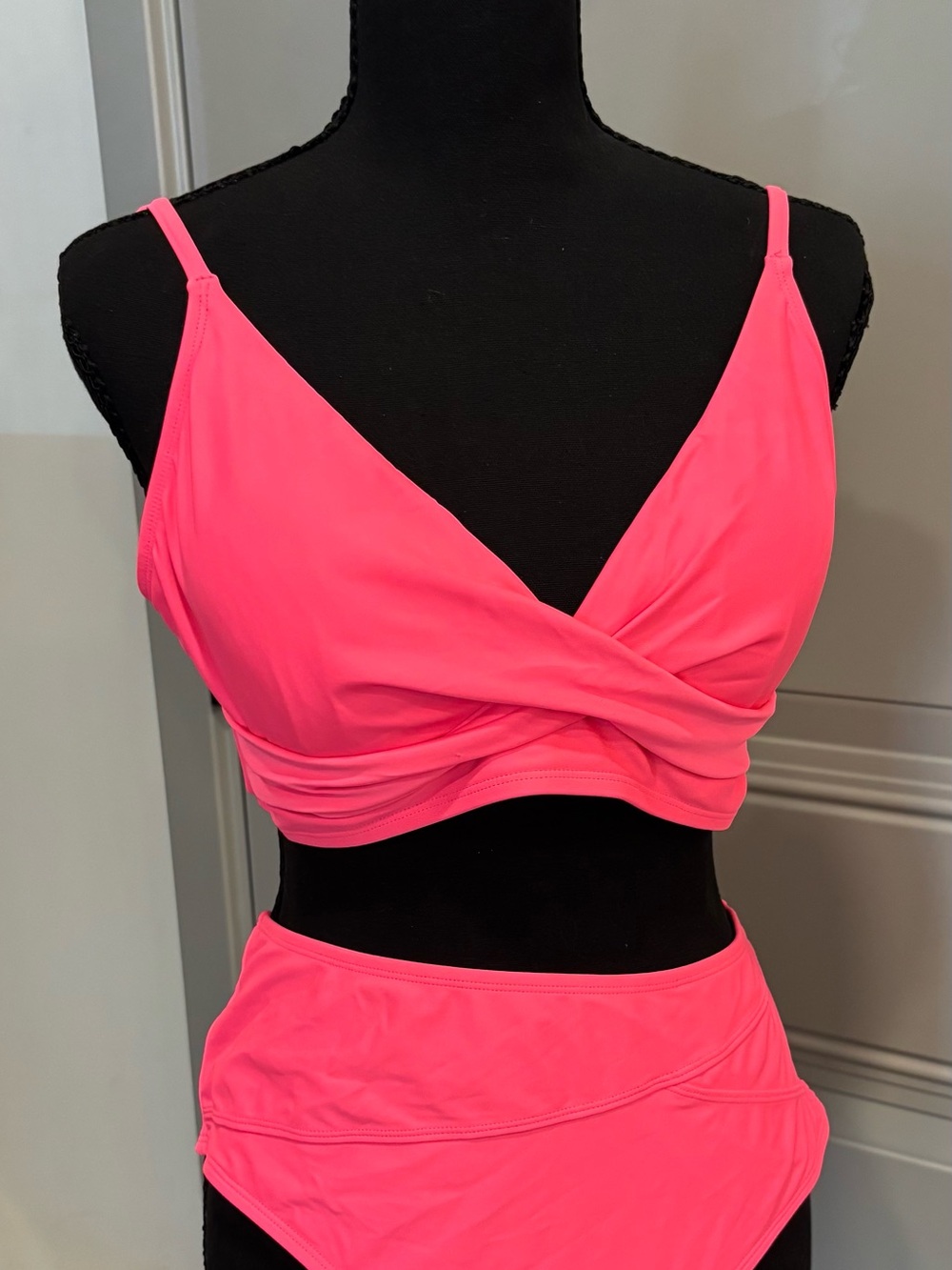 Neon Pink Wrap Bikini Top